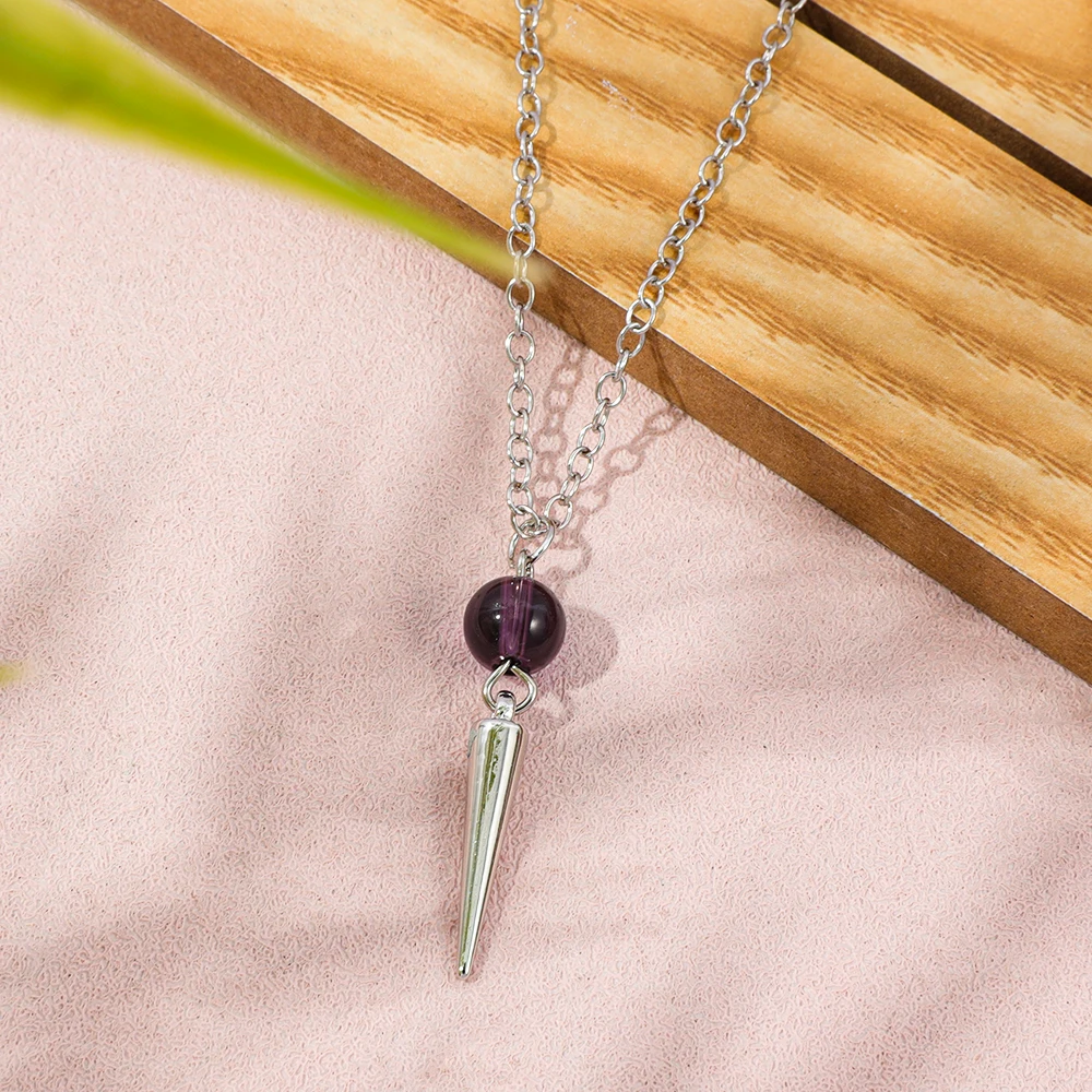 Gothic Spike Pendant Necklace for Women Purple Round Bead Cone Charm Clavicle Chain Y2K Jewelry Daily Wear & Gift