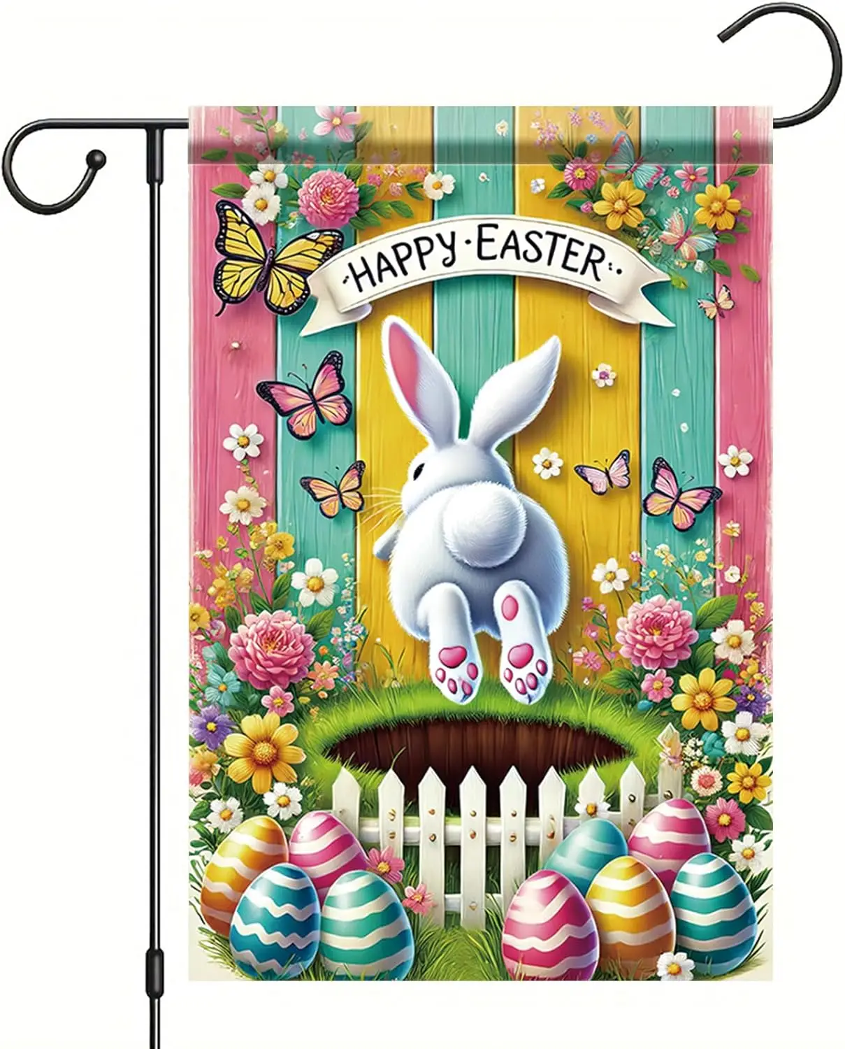 Happy Easter Bunny Garden Flag 12×18 Inch Double Sided Rabbit Bunny Easter Eggs Outside Decorations Holiday Yard Flag Decora zzo