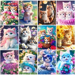 Huacan Diamond Embroidery Animal Cat Full Round Drill Mosaic Flower Art Handmade Gift Complete Kit Decorative Paintings