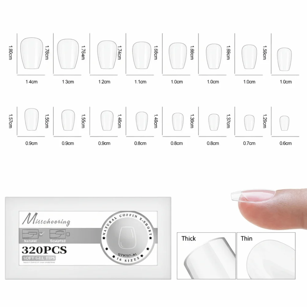 

Hot 16 Sizes Gel False Nail Tips Soft Full Cover Fake Nails Extension Curved Arch Artificial Press on Nails for Women Girls