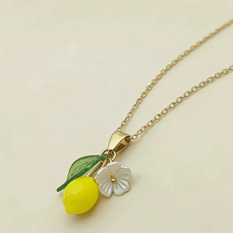 1Pc Fresh Cute Lemon Flower Resin Pendant Necklace Sweet Jewelry Gift For Women Daily Wear Fashion Accessories - view 5
