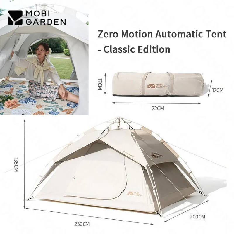 MOBI GARDEN Outdoor Automatic Tent Classic Edition 3-4 Person Large Space Portable Double Door Family Camping Picnic Zerp Motion