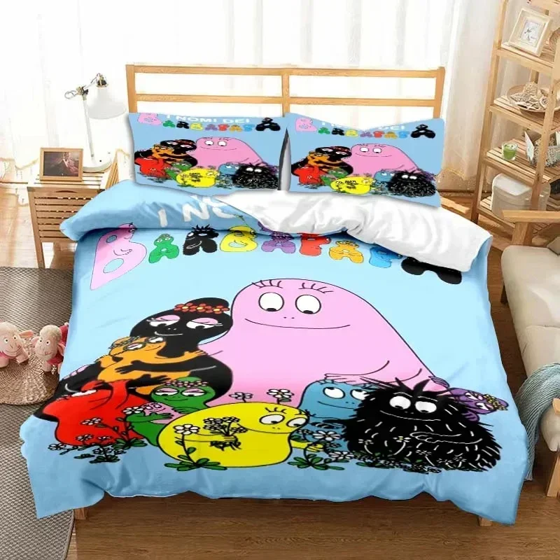 2026 Cute Cartoon Barba-papa Pink Bedding Set,Duvet Cover Bed Set Quilt Cover Pillowcase,King Queen Twin Size Boys Girls Adults