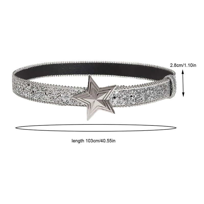 Women's Star Buckle Belt Y2k Luxury Bling Sequin Punk Metal Buckle Waist Strap Fashion Shiny PU Leather Waistband Jeans Belt