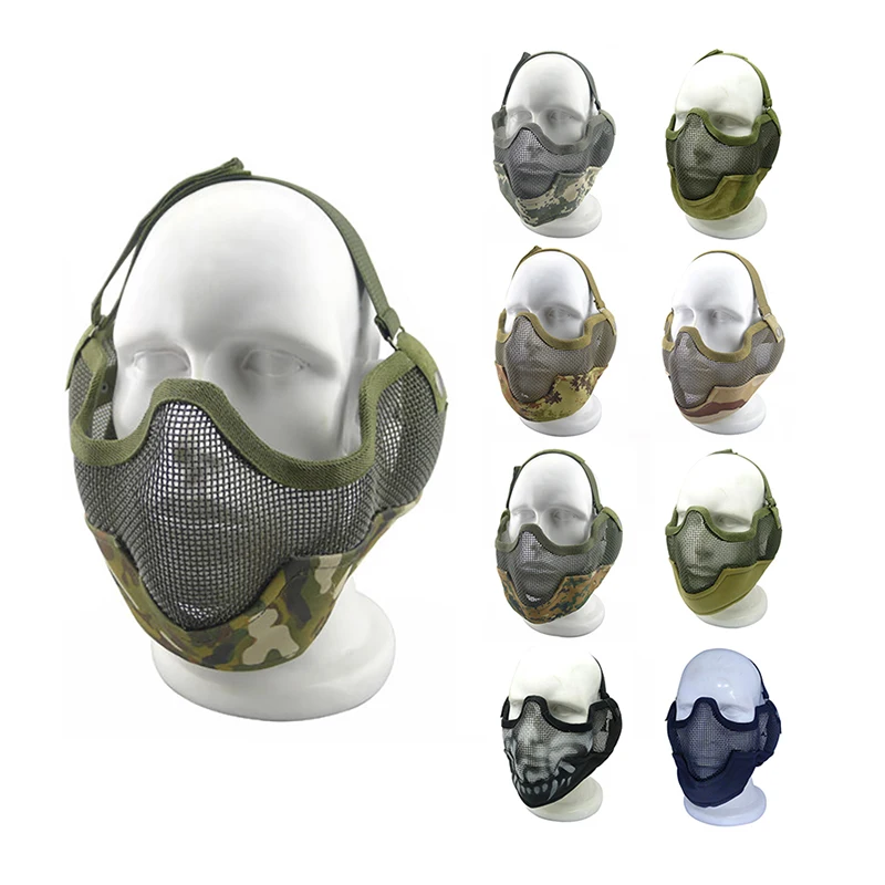 ATYUDRO Tactical Ear Protective Half Face Masks Airsoft Paintball CS Low-carbon Steel Mesh Style Comfortable Shooting Accesories