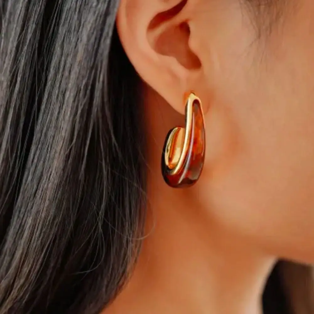 Stainless Steel Resin Amber Earrings Translucent Hypoallergenic Acrylic Teardrop Earrings Lightweight Chunky Hoop Earrings