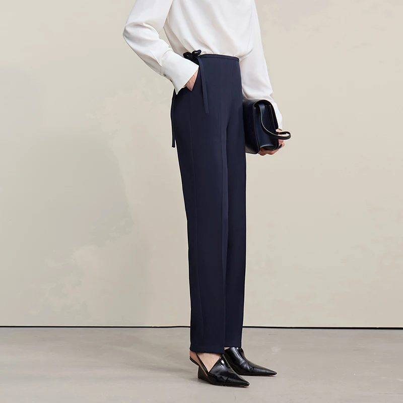 Amii Ankle-Length Pants 2026 Autumn New Commuter Fluttering Belt Lace-up Tapered Pants Solid Color Casual Woman Trouser 12621043