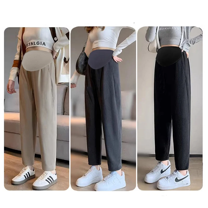 Pregnance Winter Pants High Waist Maternity Pants Pregnant Womens Autumn Winter Velvet Wear Loose-Fit Long Trousers Ninemoths
