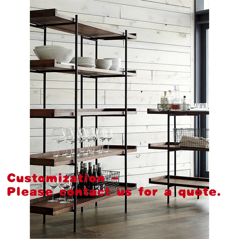 

Customize.American Style Iron Art Retro Simple Floor Bookshelf Storage Rack Solid Wood Living Room Multi-layer Shelf Bookcase Pa