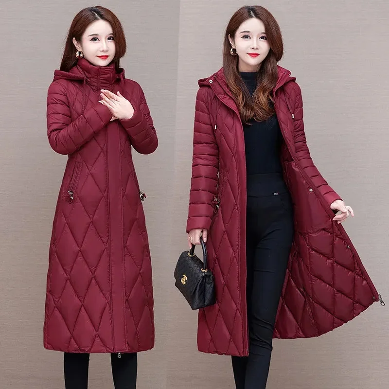 

Winter Women Hooded Down Cotton Jacket 2023 New Middle-aged Female Parkas Warm Cotton Clothes Long Winter Coats Outerwear XL-5XL