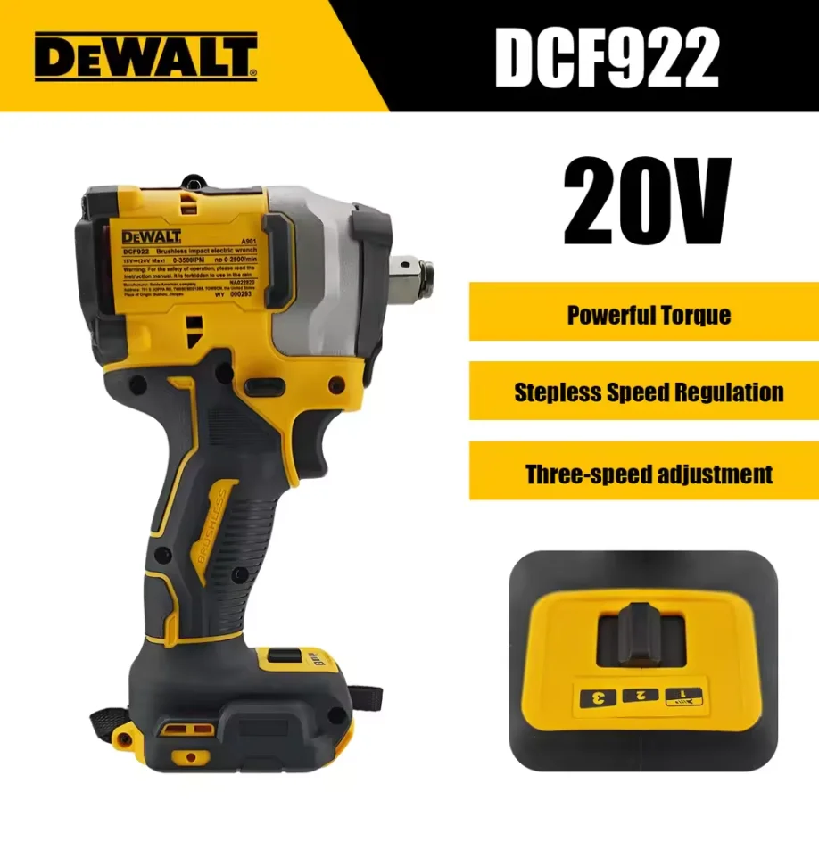 

DeWalt DCF922 Impact Wrench, Lithium Battery, 20V, Brushless, High Torque, Automotive Repair, Tightening, Tire Removal