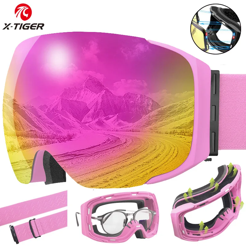 

X-TIGER Ski Goggles Snow Glasses Anti-Fog Big Ski Mask Glasses Outdoor Skiing Sport Snowboard Accessories