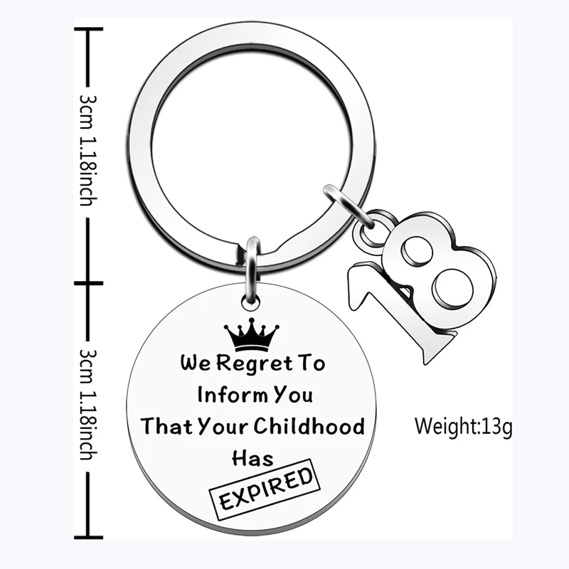 18th Birthday Keyring Gifts for Girls Boys Keyring Inform You That Your Childhood Has Expired Stainless Steel Keychain