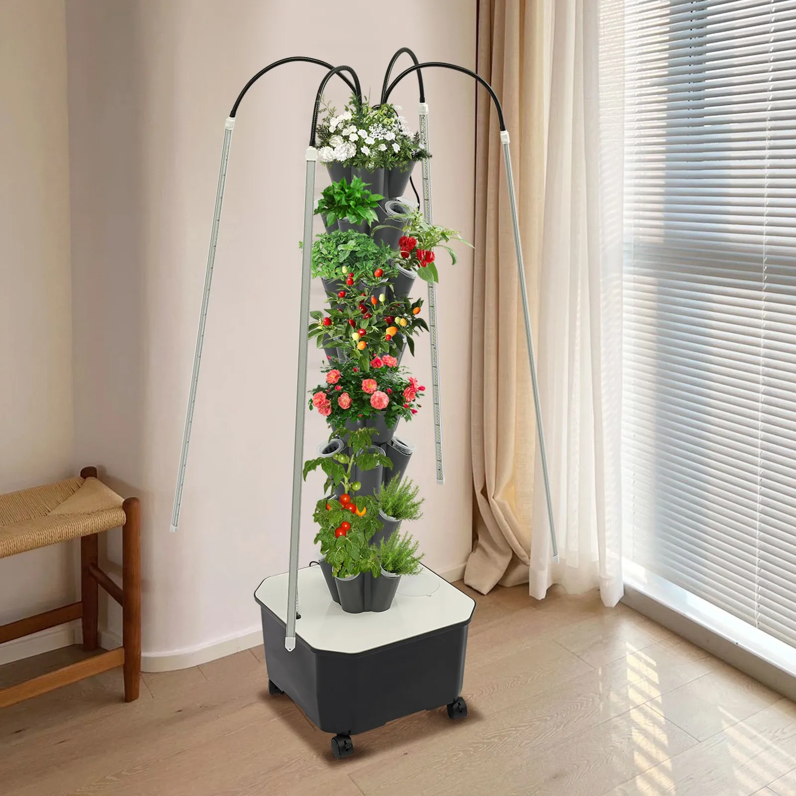 

80W 40-Holes Vertical Garden Growing Tower Kit Hydroponics System with Grow Lights Durable