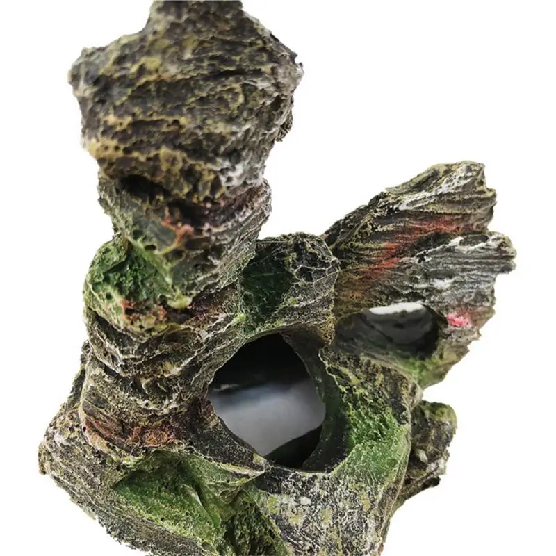 Artificial Moss Hiding Cave Mountain View Underwater Fish Tank Ornament Landscaping Craft Living Room Resin Aquarium Rockery