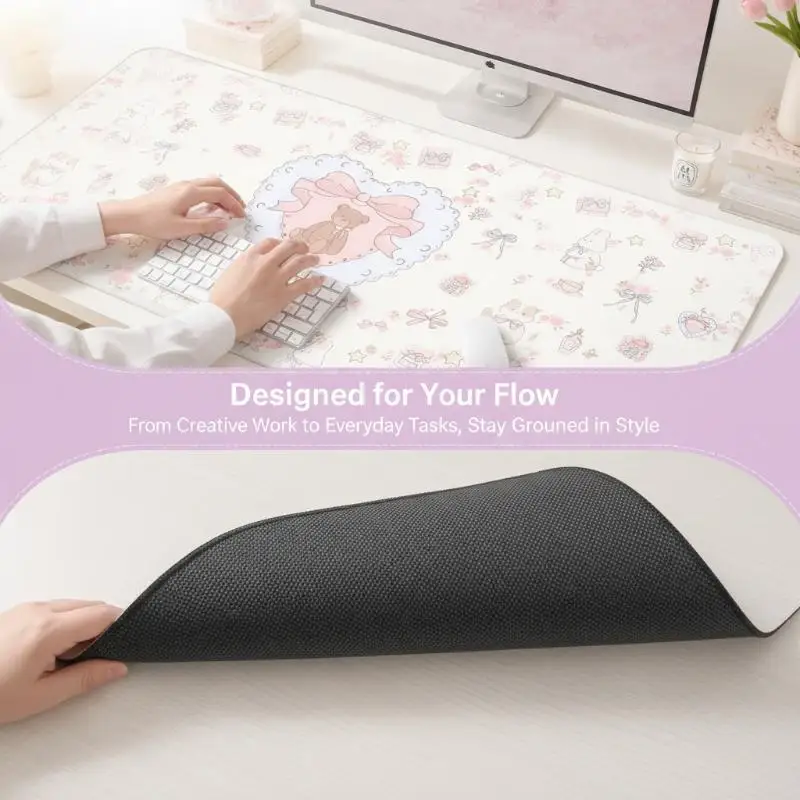 Extra Large Kawaii Desk Mouse Pad Cute Bear Cherry Print Non Slip Waterproof For Home Office Study Gaming