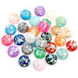 40pcs 8mm 10mm 12mm Round Built-in Metal Foil Flat Back Resin Cabochons Dome DIY Earrings Jewelry Making Accessories Findings