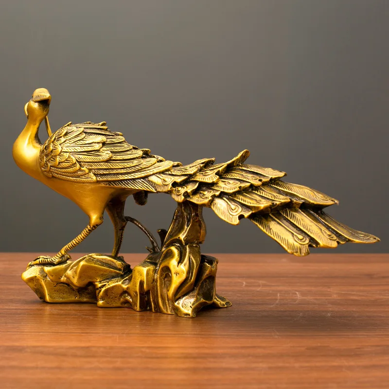 Copper long tail phoenix Statue Divine Bird phoenix Statue Office Home Decor Gift for Desk Ornament