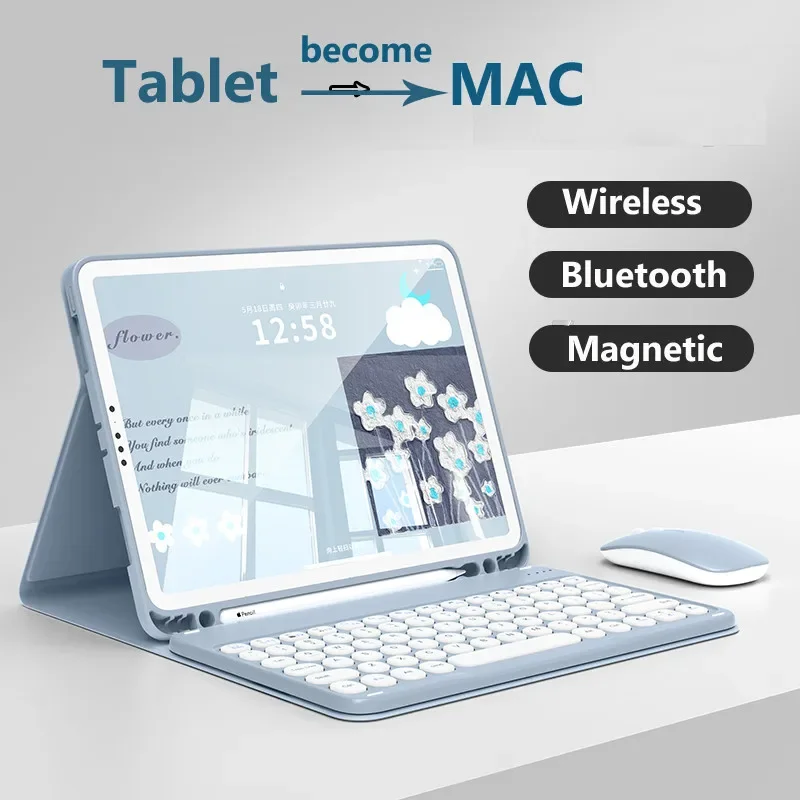 

Чехол с клавиатурой для Samsung Galaxy Tab S10 FE X520 10,9 дюймов 2025 Новый A9 Plus S6 Lite S9 S8 S7 A8 10,5 Держатель ручки для беспроводной мыши