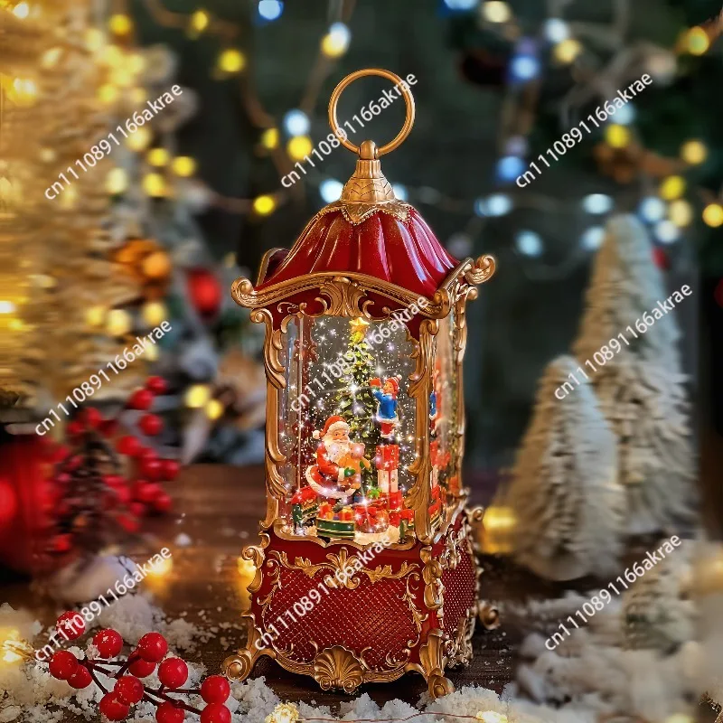 Christmas decorations: vintage snow music box scene arrangement, ornament, carousel, music box, atmosphere, gift