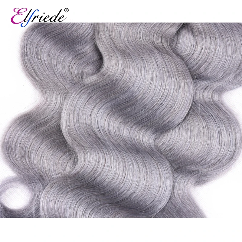 Elfriede 1B/สีเทา Body Wave Pre สีผมรวมกลุ่มกับ Frontal บราซิลผมมนุษย์สาน 3 รวมกลุ่มกับลูกไม้ด้านหน้า 13x4