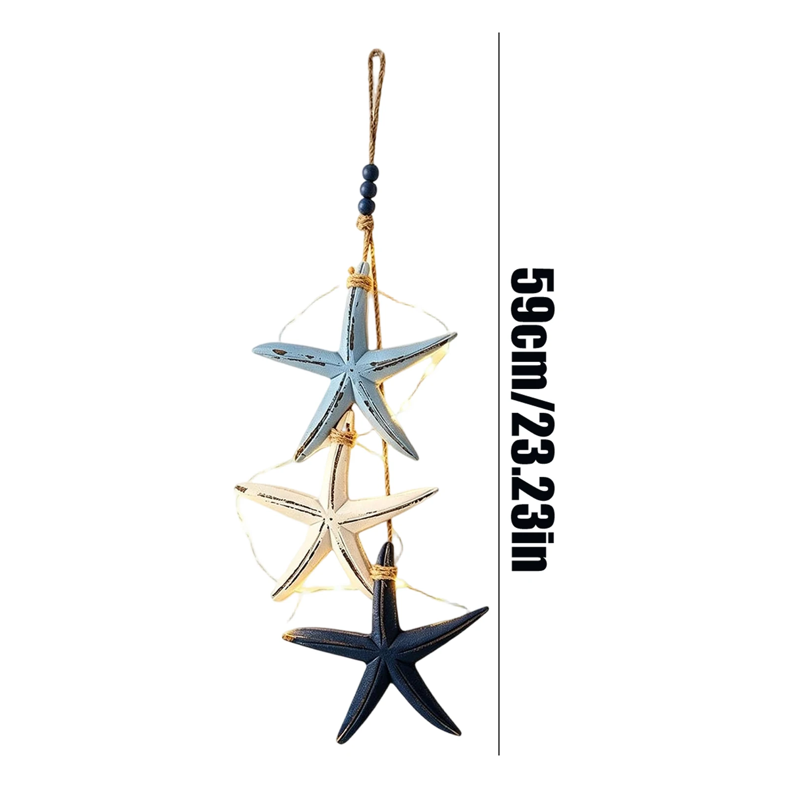 Wooden Pendant Starfish and Fish Design Mediterranean Nautical Wall Decoration Home Wall Hangings with Lights Ornaments ﻿