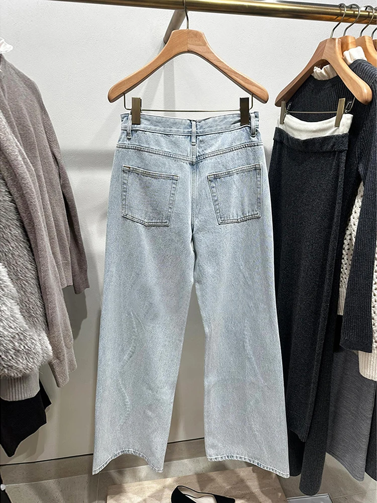 High Waist Long Heavy Duty Diamond Embedded Casual Jeans for Women Elegant Versatile Wide Leg Pants High Quality Chinese Manu...