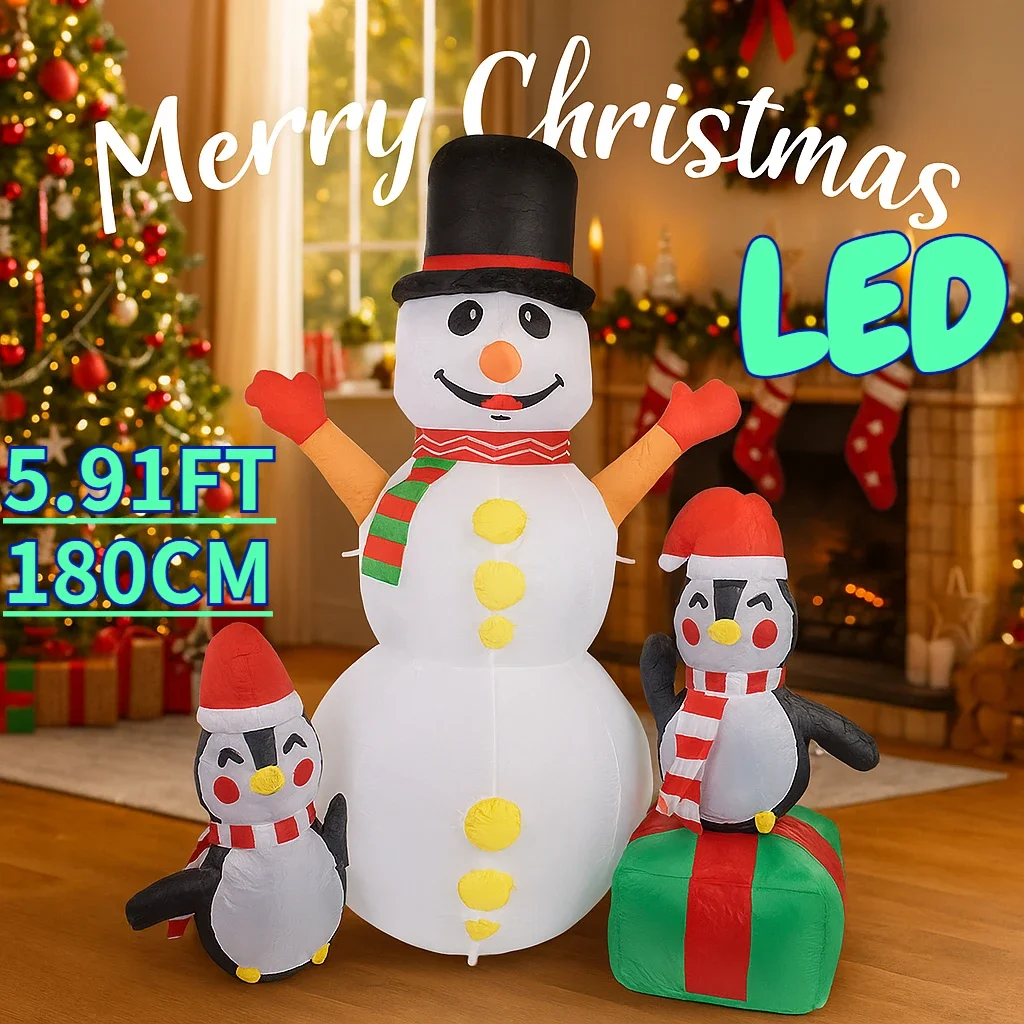 

5.91FT Inflatable Toys Snowman Penguins Xmas Yard Lawn Home Party Decorations Supplies Ornaments Gifts With LED LightsXmas Decor