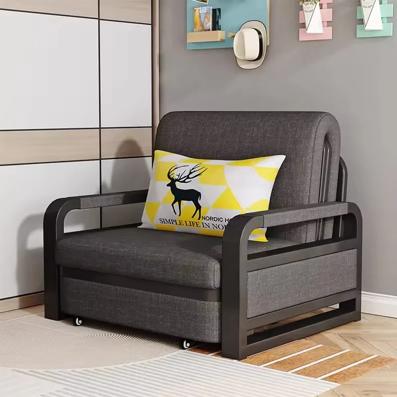 Modern Foldable Pull Metal Frame Sofa Bed with Fabric Upholstery Soft Convertible Sofa for Hotel Bedroom Apartment Hospital Hot