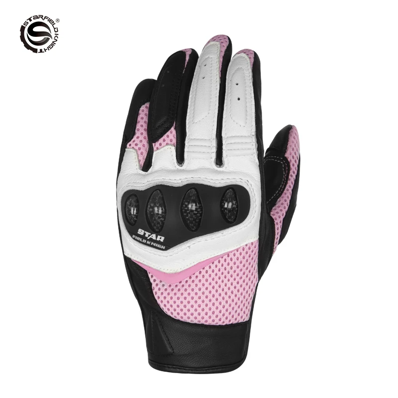 

SFK Women's Motorcycle Gloves Carbon Fiber Riding Protection Summer Mesh Breathable Real Goat Leather Wear-resistan Touch Screen