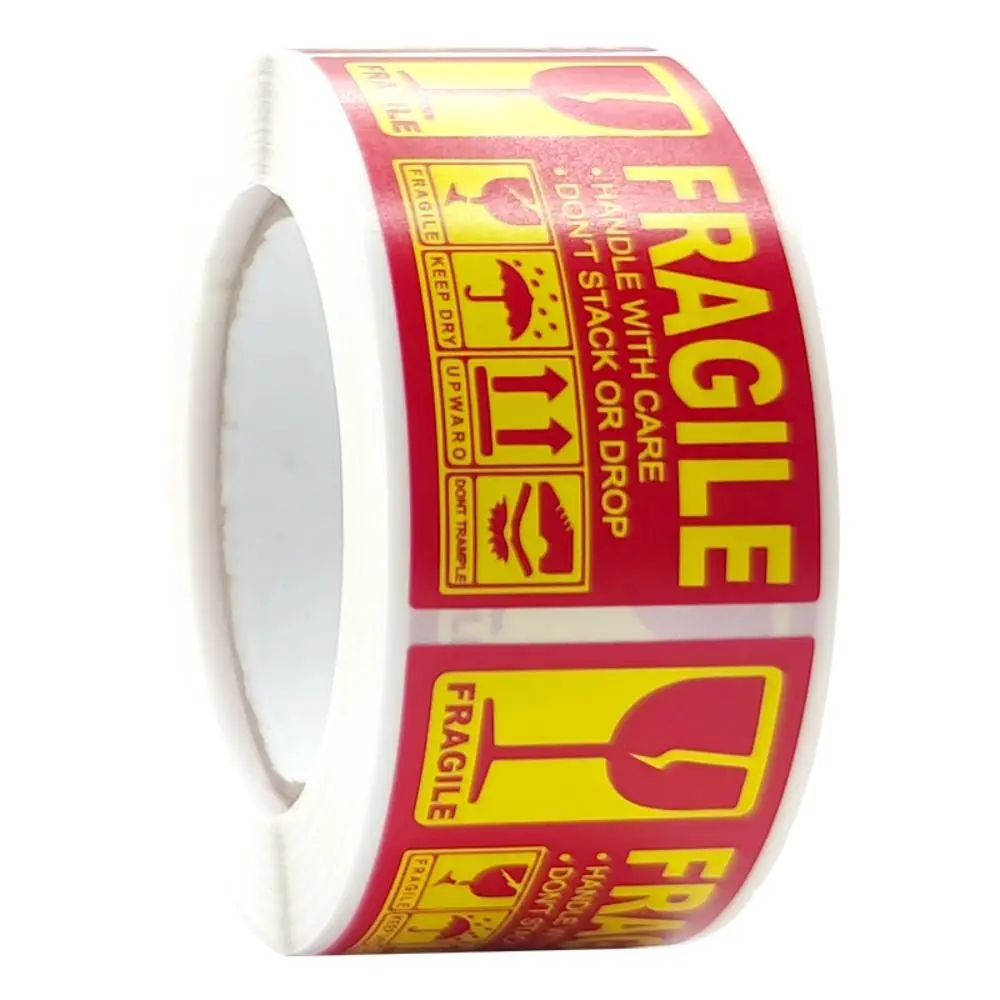 250Pcs/Roll Please Handle Fragile Warning Label Stickers Care for Goods Yellow Fragile Shipping Stickers 25x45mm White