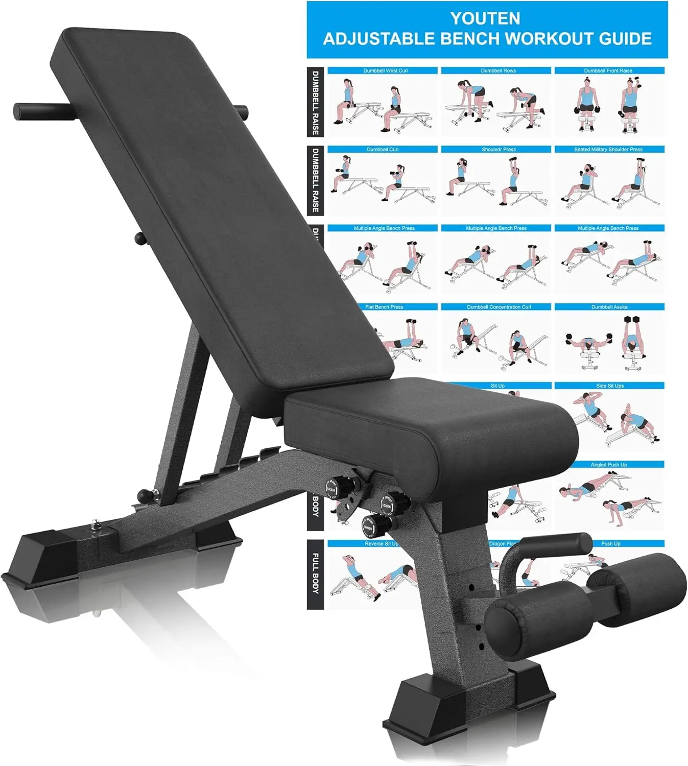 1000 LB Weight Bench Heavy Capacity | 9-4-4 Almost 90° Adjustable Incline Decline Exercise Bench Press for Home Gym More