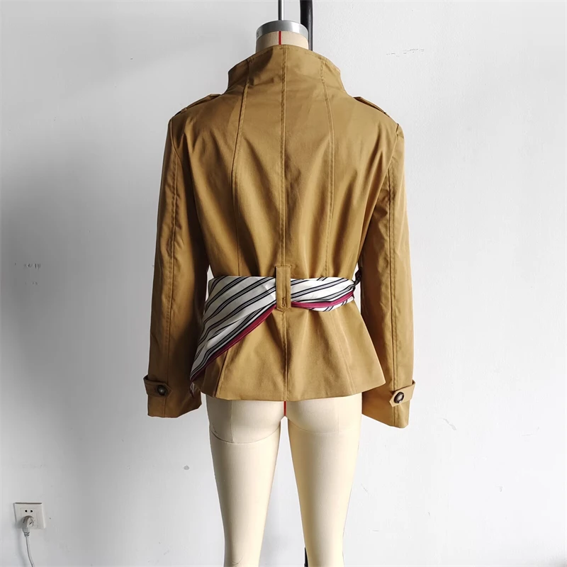 KEYANKETIAN 2025 Spring/Autumn New Women Scarf Decoration Short Trench Coat French Style Double Breasted Stand collar Outerwear