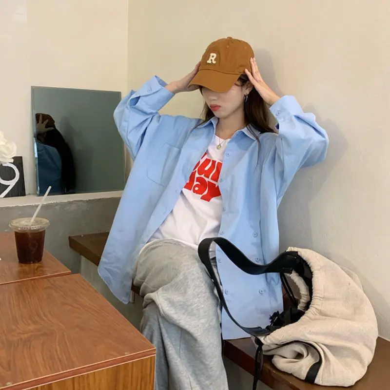 

Long Sleeve Shirts Womens Satin Slim Fit Button Down Turn Down Collar Feminine Sweet Preppy Youthful Korean Daily Look