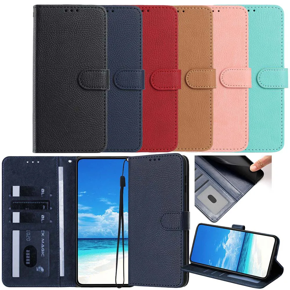 Кожаный чехол-кошелек Litchi для Samsung Galaxy A07 A17 A37 A57 A06 A16 A26 A36 A56 A05 A05S A15 A25 A35 A55, откидная задняя крышка для телефона