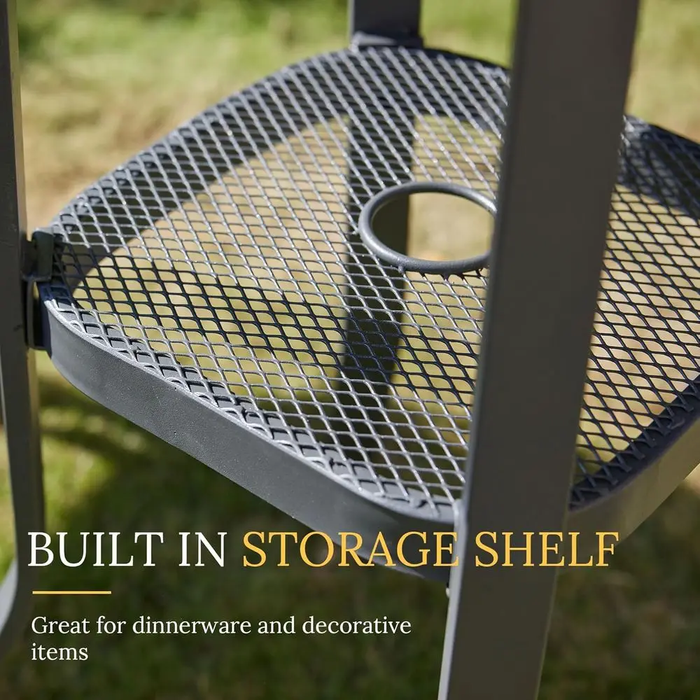 2-Piece Outdoor Wicker Swivel Bar Stools with 35.5 Black Metal Round Patio Table Set