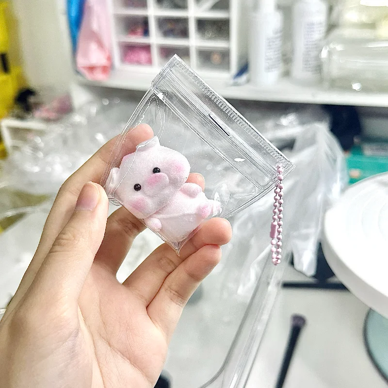 Cartoon Kawaii Squishy Mini Silicone Flocked Piggy Animal Decompression Girl Cute Birthday Gift Ornament Keychain Bag Pendant