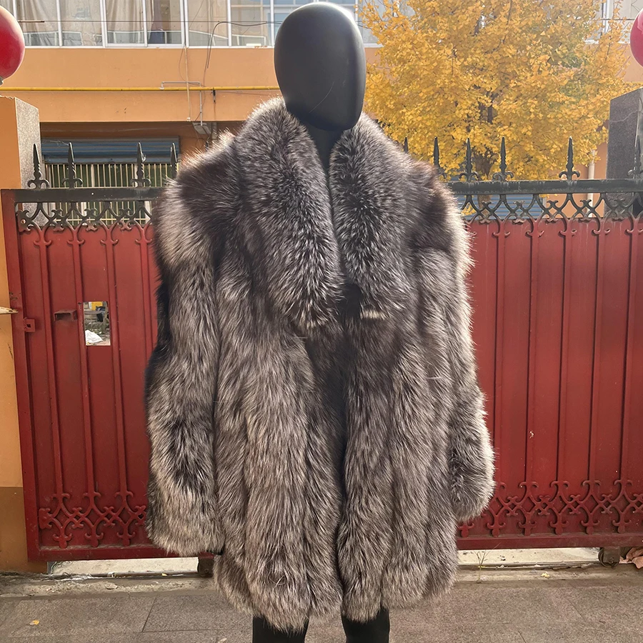 

Куртка из натурального серебряного лисьего меха для мужчин, верхняя меховая куртка, пальто из натурального меха с воротником, модная одежда, верхняя одежда из натурального меха