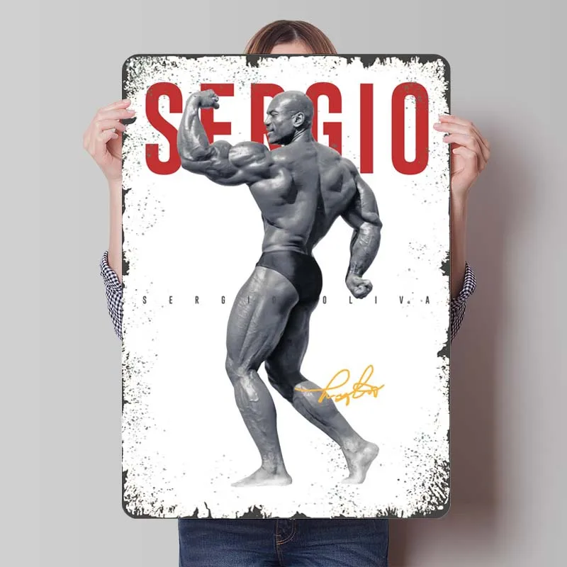 Sergio Oliva Bodybuilder Tinplate Signs Sports Poster Bedroom Decoration Living Room Decor Men Vintage Home Decor Items Plates