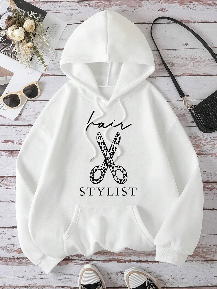 

Scissors Stylist Simple Print Women Hoodie Harajuku Fleece Hoody Fashion Crewneck Sweatshirt Vintage Oversize Female Streetwear