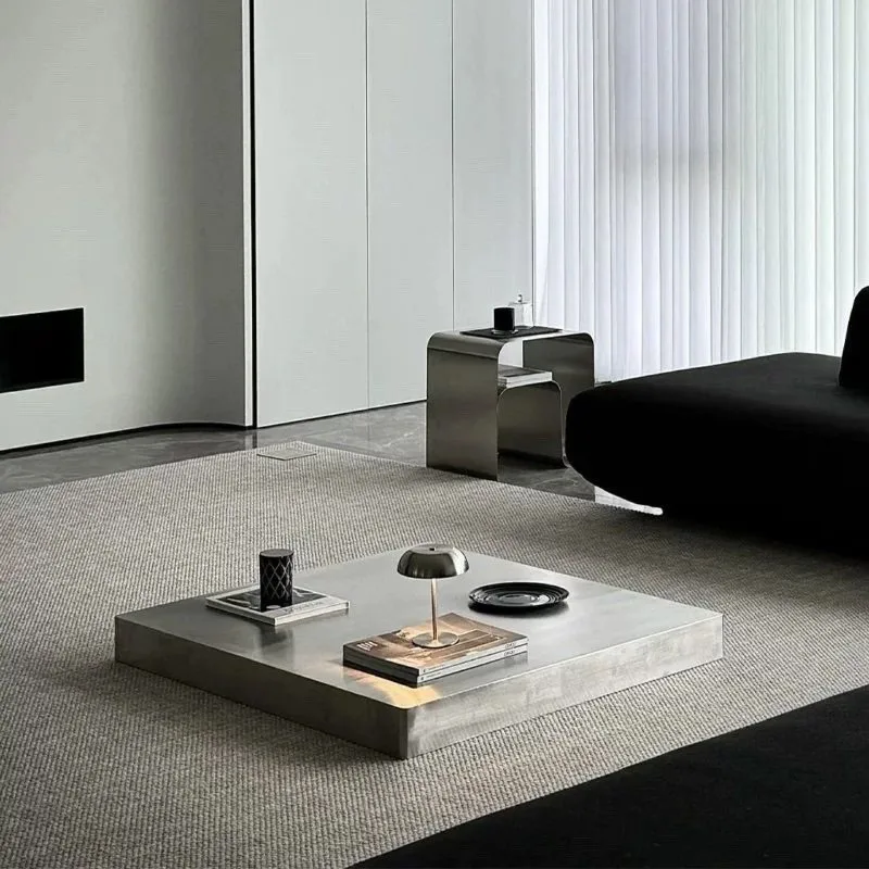 Italian minimalist stainless steel metal coffee table small apartment living room home modern simple sofa edge marble countertop