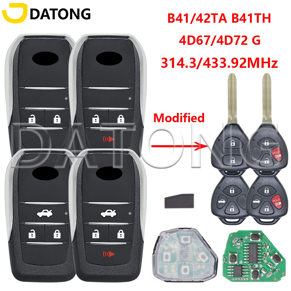 Datong B41TH 314MHz B41TA/B42TA 433MHz 4D67/4D72 G مفتاح السيارة عن بعد لتويوتا كورولا يارس فيجو Forruner هايلكس هايس إنوفا