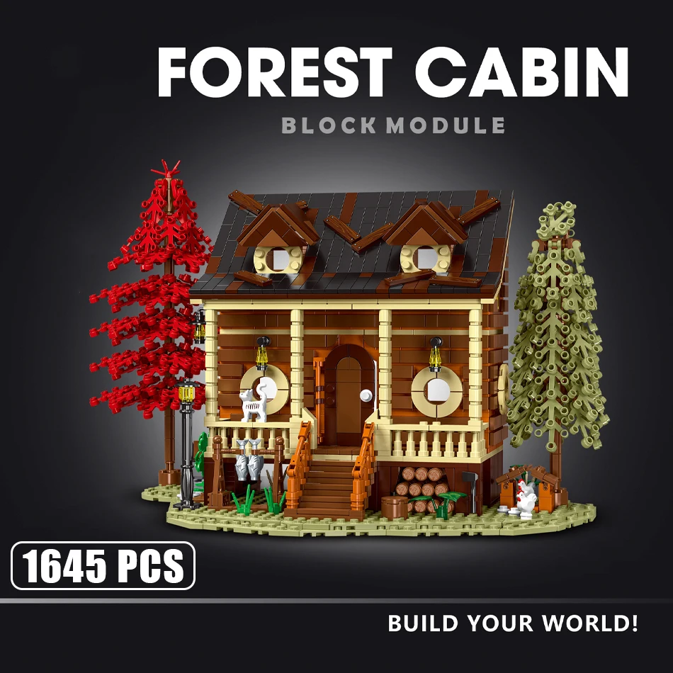 MOC Forest Cabin Street View MOC-bouwstenen met LED-strip Houten huisarchitectuur Modulaire stenen Speelgoed voor kinderen Cadeau