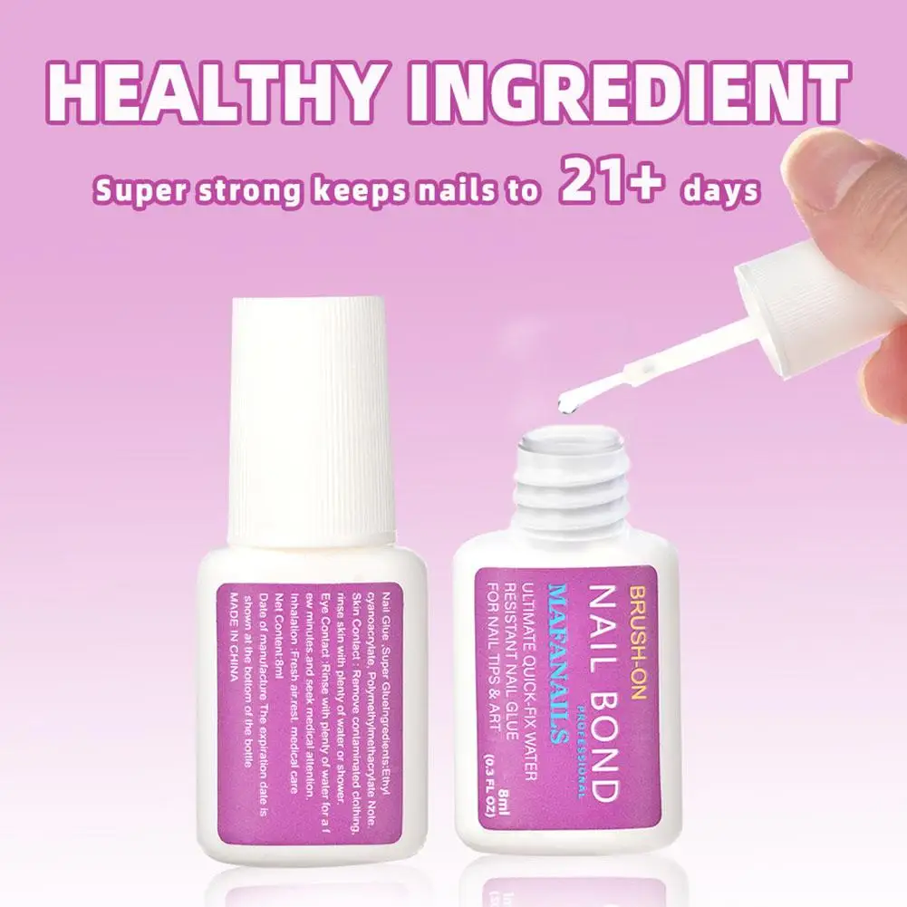 Fast Drying Nail Art Semi Solid Nail Glue For Press On Nails Strong Adhesive Nail Rhinestones 8ml Fast Dry Nail Glue With Brush