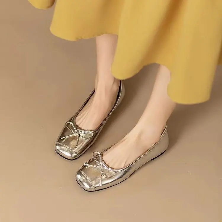 

2025 Spring New Women Flat Shoes Square Head Slip on Nude Shoes Ladies Casual Loafer Shoes Flat Soft Sole Fashion tenis de mujer