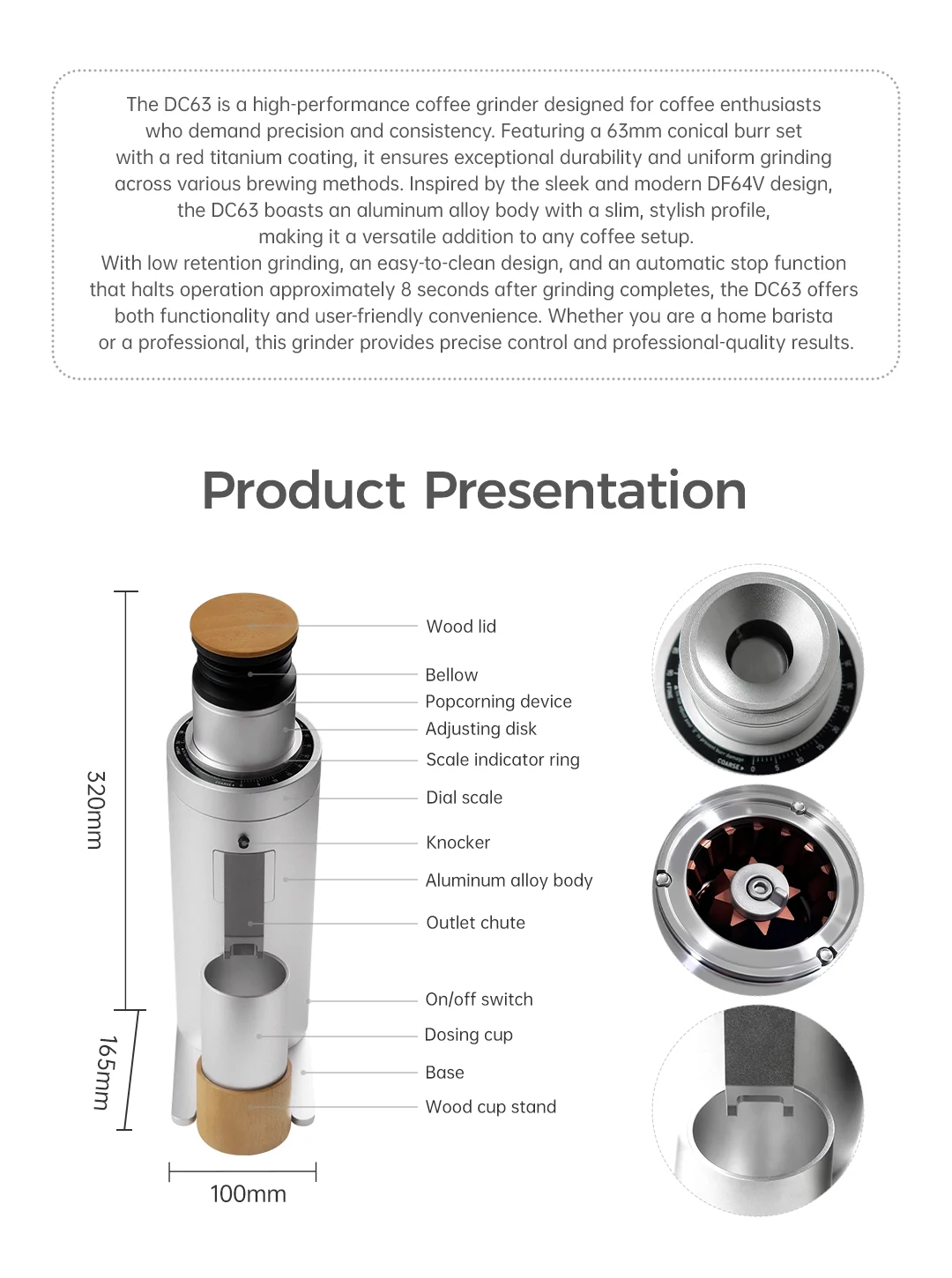 DC63 Espresso Machine Automatic Built-In Electric Stainless Steel Electric Coffee Grinder for Home&Hotel Use