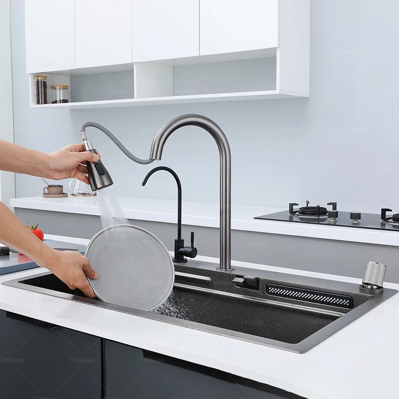 

Новая кухонная раковина из нержавеющей стали, бытовые клавиши фортепиано, многофункциональный водопад, большая тарелка с одним слотом и умывальник для овощей