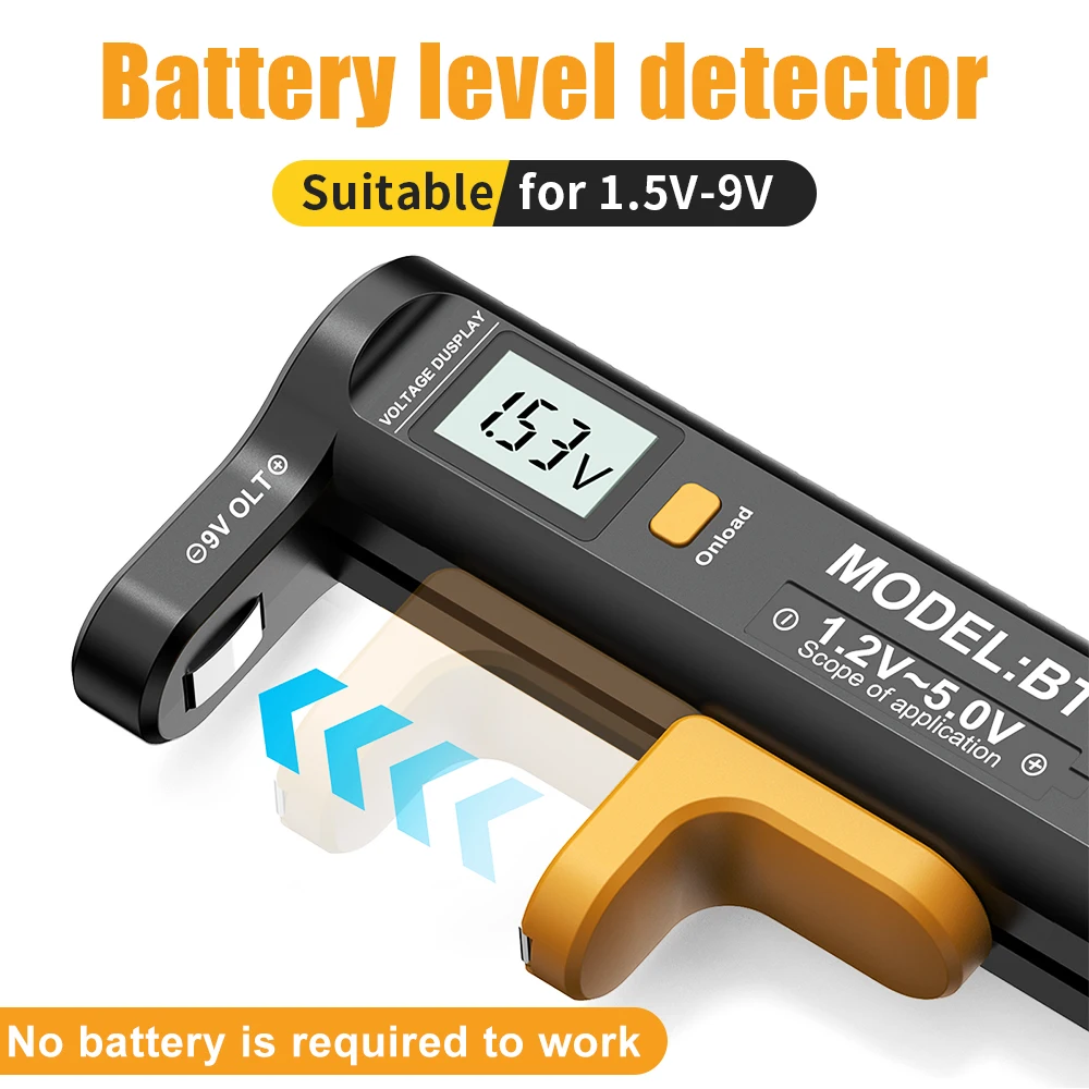 BT-1 Digitaler Batterietester, LCD-Display, 9 V/1,5 V/AA/AAA, universeller Batterietester, Batteriekapazitätsmesser, Knopfzelle, Volt-Checker