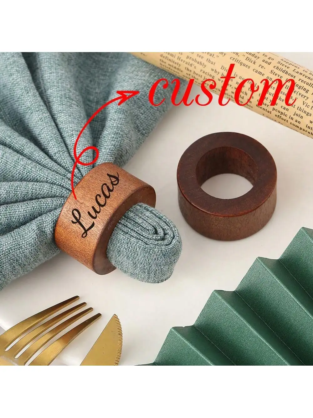 Personalized Wooden Napkin Ring with Name, Wedding Table Decor, Christmas & Birthday Gift
