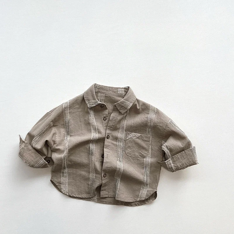 AYNIGIELL Spring/Autumn New Boys' Shirt 1-6 Year Old Boys' Korean Edition Casual Top High Quality Cotton Long Sleeve Cardigan